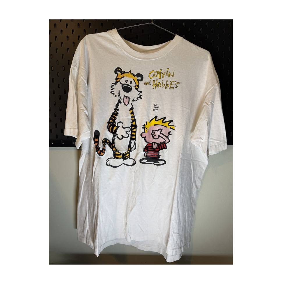 Hanes Beefy-T Calvin & Hobbes White Graphic T-Shirt Men’s XXL Vintage 90s
