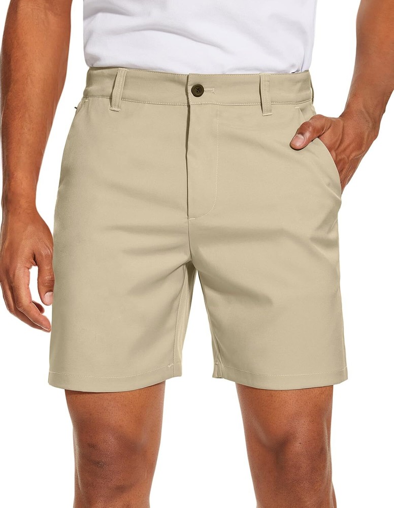 PULI Men’s Golf Dress Shorts Flat Front Hybrid 7 Inch Lightweight 38, Khaki