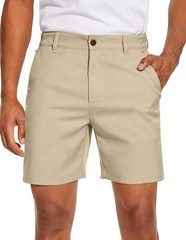 PULI Men’s Golf Dress Shorts Flat Front Hybrid 7 Inch Lightweight 38, Khaki