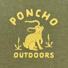 Poncho Outdoors T-Shirt Mens 2XL Heather Olive Green Bobcat Snake Logo Tee