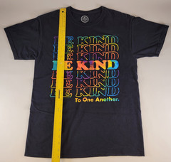 Black Graphic T Shirt Medium Be Kind To One Another Rainbow Text-Used/Excellent