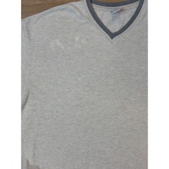 Gap Factory Mens XXL V-Neck Shirt Short Sleeve Oatmeal Heather Grey Trim Cotton