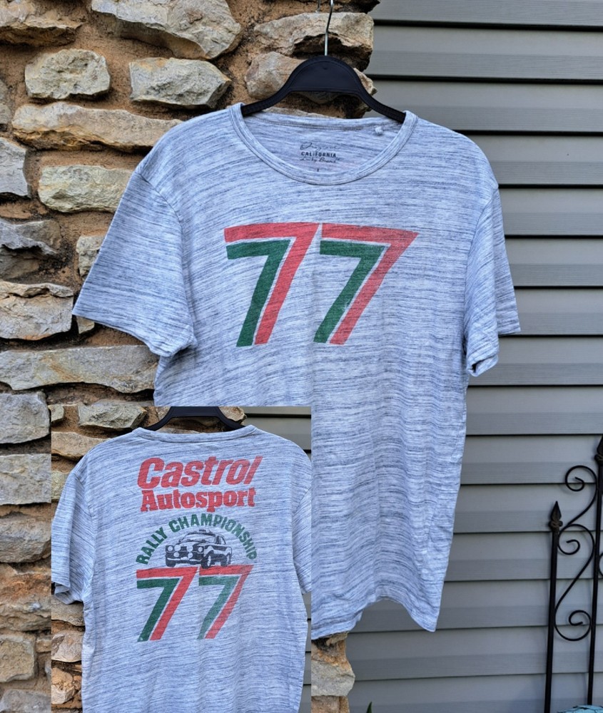 Lucky Brand Rally T Shirt Castrol Autosport 77 L Double Sided Gray Marled