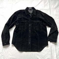 Saxony Collection leather shirt jacket mens Large black suede pocket flaps