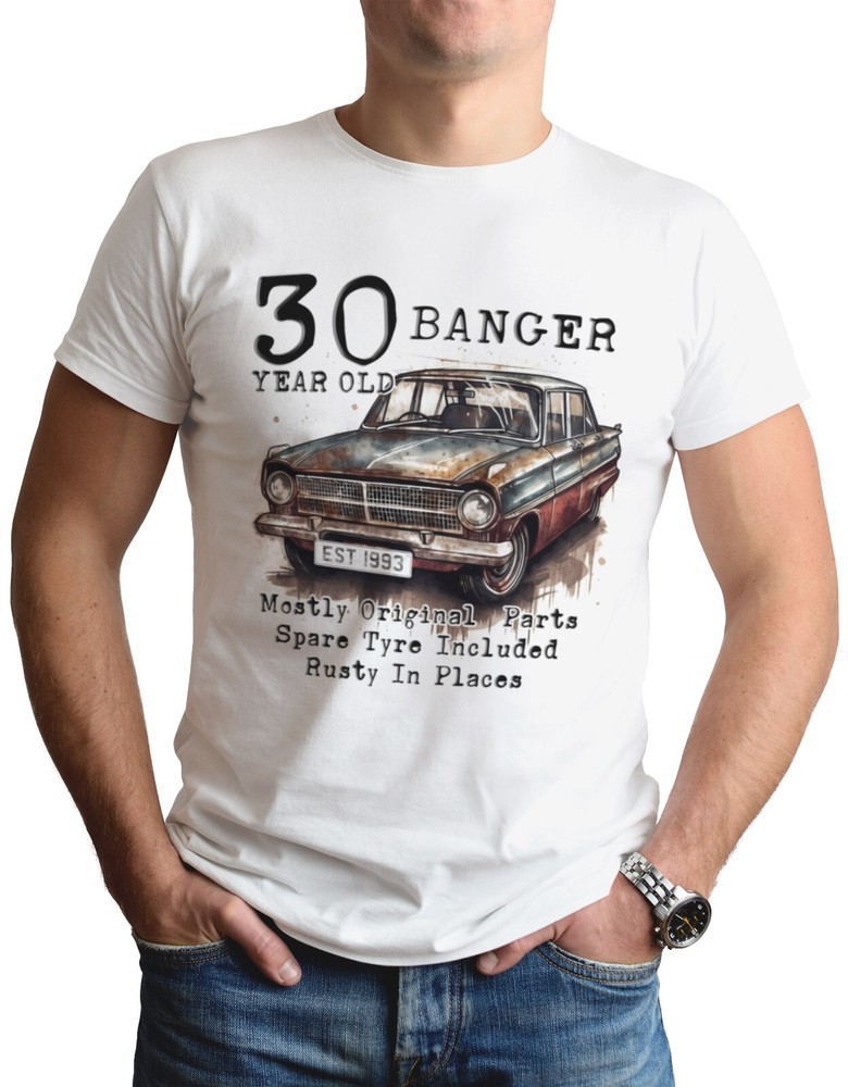 30th Birthday T-Shirt Old Banger Funny Gift For Him Car Mens T Shirt Top Tee 30