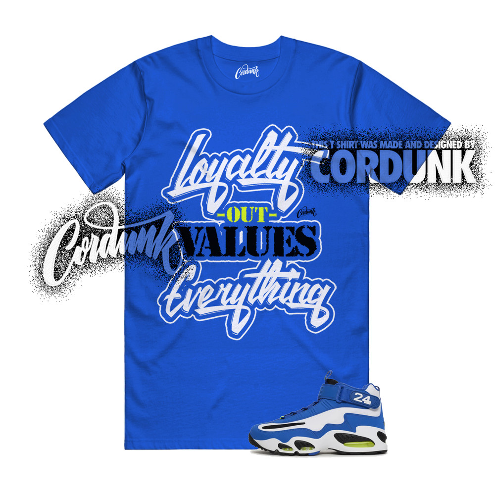 Air Griffey Max 1 Varsity Royal Blue White Volt Black T Shirt Match LYLTY