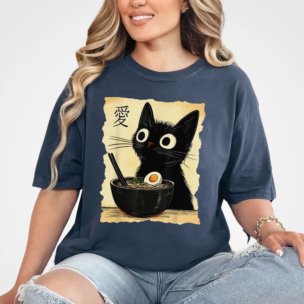 Cat Ramen T-Shirt Funny Japanese Kawaii Anime Cat Graphic Tee