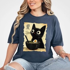 Cat Ramen T-Shirt Funny Japanese Kawaii Anime Cat Graphic Tee