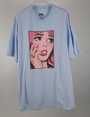 DGK All Day Crying Girl Pop Art T Shirt Lichtenstein Comic Graphic Tee Blue XL