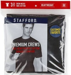 Stafford 3-Pack Men’s 100% Cotton Heavy Weight Crew-Neck T-Shirt Black