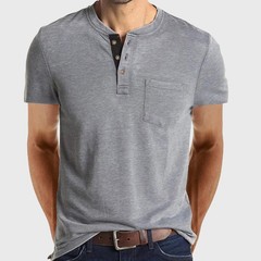 Mens Short Sleeve Henley T Shirt Tops Grandad Button Neck Casual Tee Shirts Tops