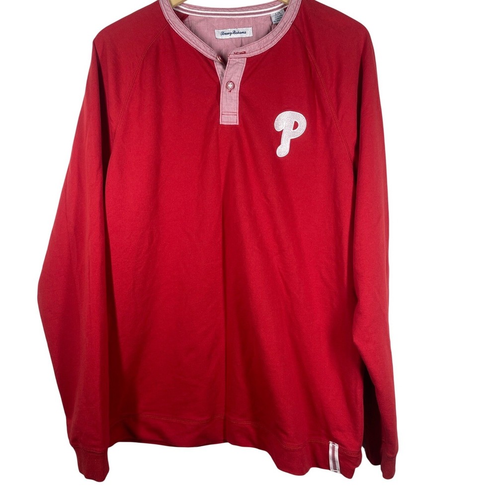 Tommy Bahama Philadelphia Phillies Mens Large Red Long Sleeve Henley Shirt MLB