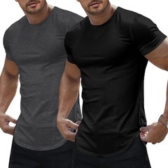 Mens Short Sleeve Casual Shirts Muscle Slim Fitted Fashion Shirt Crewneck Lon…