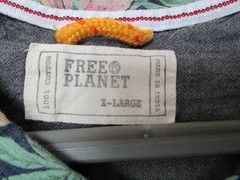 Free Planet Tropical Floral Gray Pocket V Neck Tee Shirt Short Sleeves Size XL