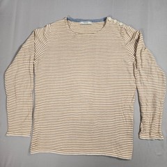 Zara Man Denim Couture Striped Long Sleeve Knit Top Tan Cream Button Shoulder L