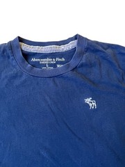 Abercrombie & Fitch VTG Sueded Crew Muscle T-Shirt Mens Large Blue Embroidered