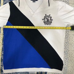 POLO Black and Blue Stripe USPA 1890 Patch Logo Short Sleeve Shirt Men’s Size L
