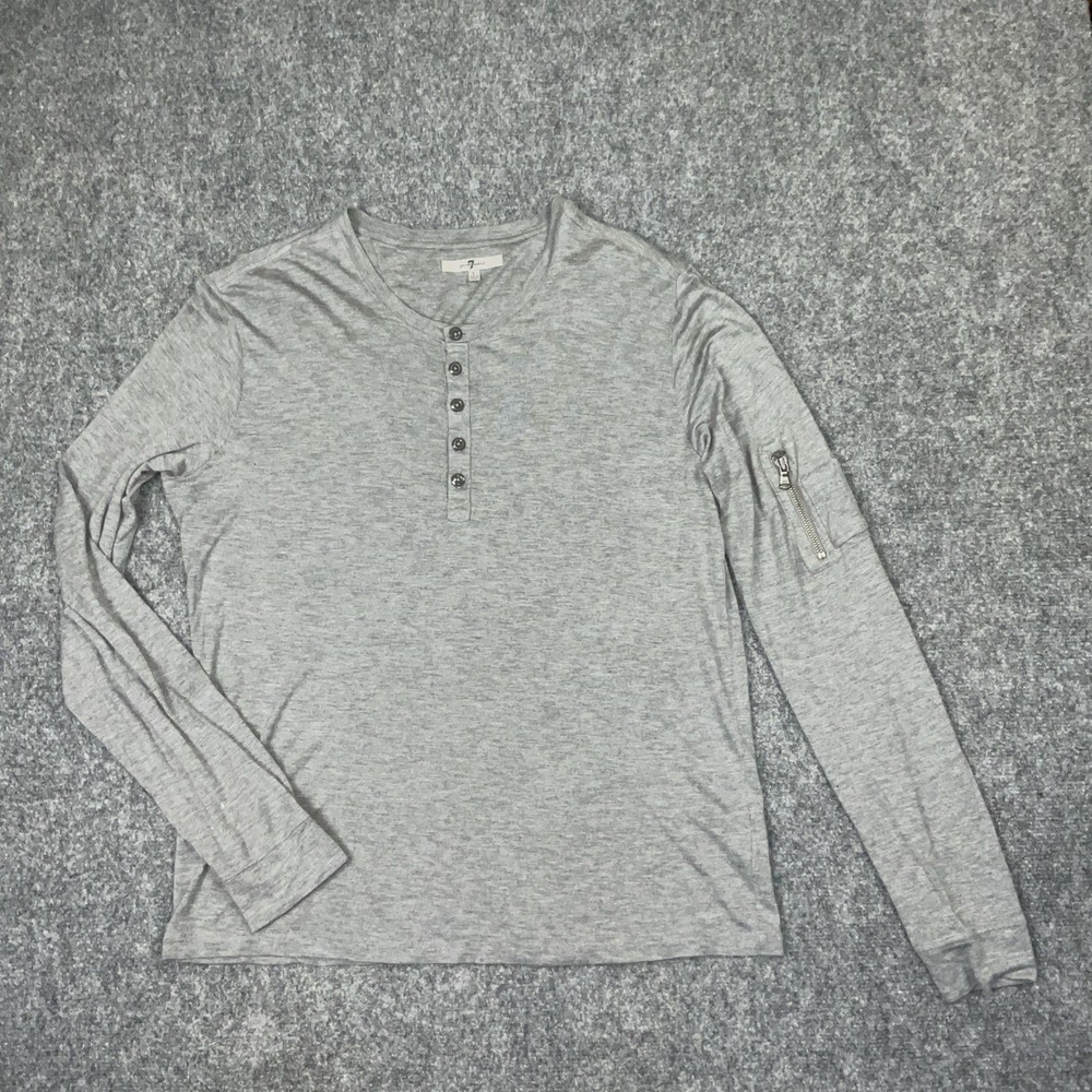 7 for all Mankind Mens Size L Gray Henley Modal Silk Blend Tee
