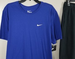 NIKE SWOOSH OUTFIT SHIRT + SHORTS SET ROYAL BLUE BLACK NEW (SIZE XL)