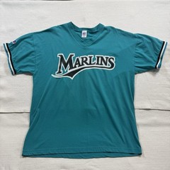 Vintage Russell Athletic V Neck T-Shirt Men’s XL FL Marlins Made In USA 2000