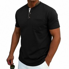 Men’s Henley Short Sleeve T-Shirt Casual Cotton Blend Button Up Summer Tee Top