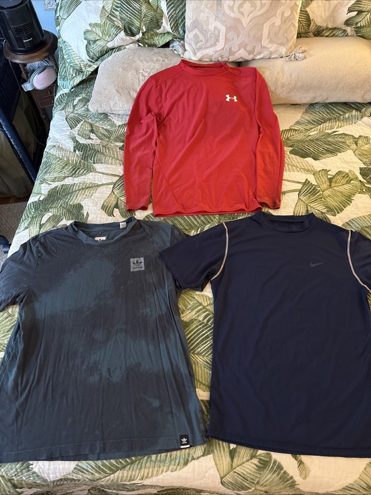 Lot 3 Mens Nike Adidas Under Armour Shirt Compression Sports Long Short Sleeve￼