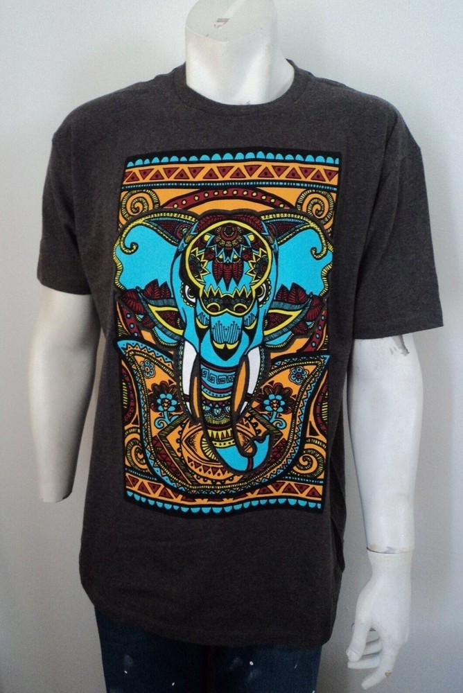 Lost Gods Graphic T Shirt Psychedelic Elephant Print Ganesha Hindu God Men L