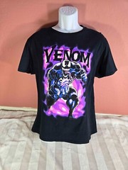 Mens Marvel Black Purple Pink Neon Venom Graphic Print T-Shirt Size L