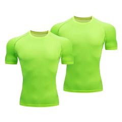 2Pcs Plain Compression TShirts Mens Summer Running shirt Turtleneck Elastic Quic
