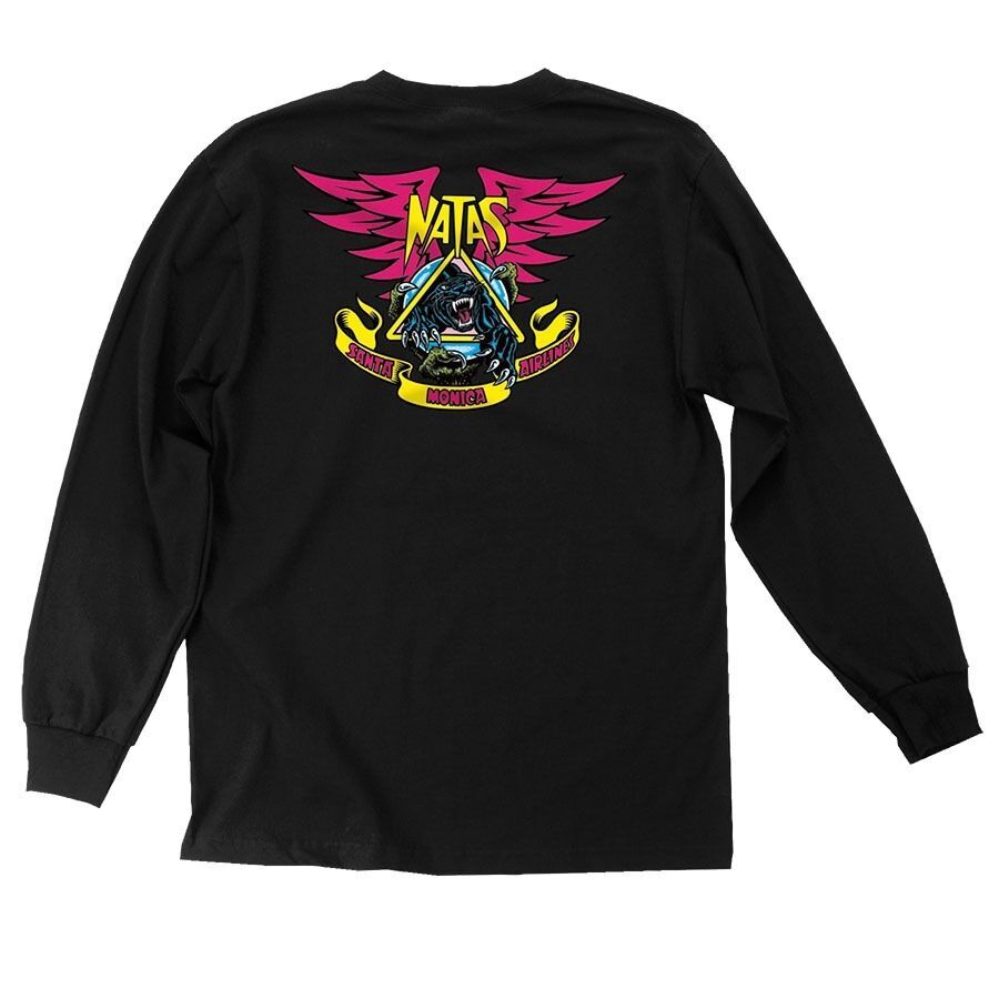 Santa Monica Airlines Natas Kaupas PANTHER LONG SLEEVE Skateboard T Shirt BLACK