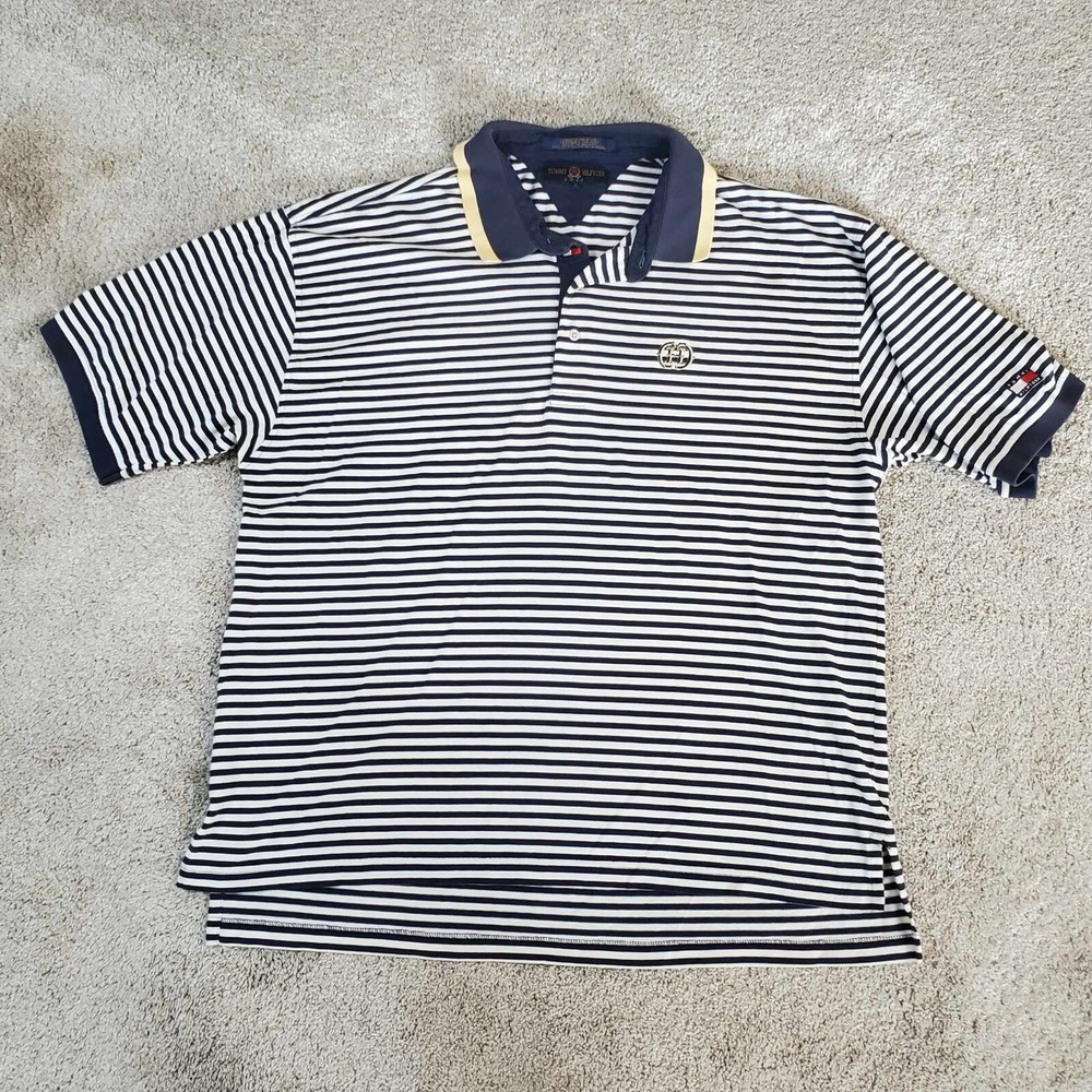Vintage Tommy Hilfiger Golf Polo Shirt Striped XL / XG Ringer Sleeve RARE
