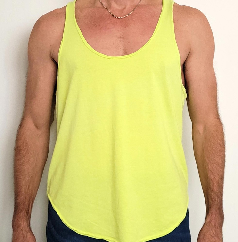 YMLA Men’s Medium Neon Yellow Racerback Tank Top NEW