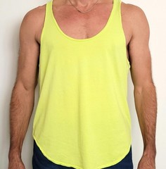 YMLA Men’s Medium Neon Yellow Racerback Tank Top NEW