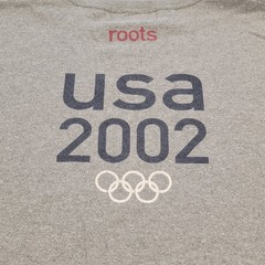 Vintage Roots USA Olympic Team 2002 T Shirt Gray Logo Graphic Cut Sleeve Mens XL