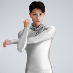 AMORESY Men Glossy Hooded T-shirt Sunscreen High Neck Long Sleeve Running Shirts