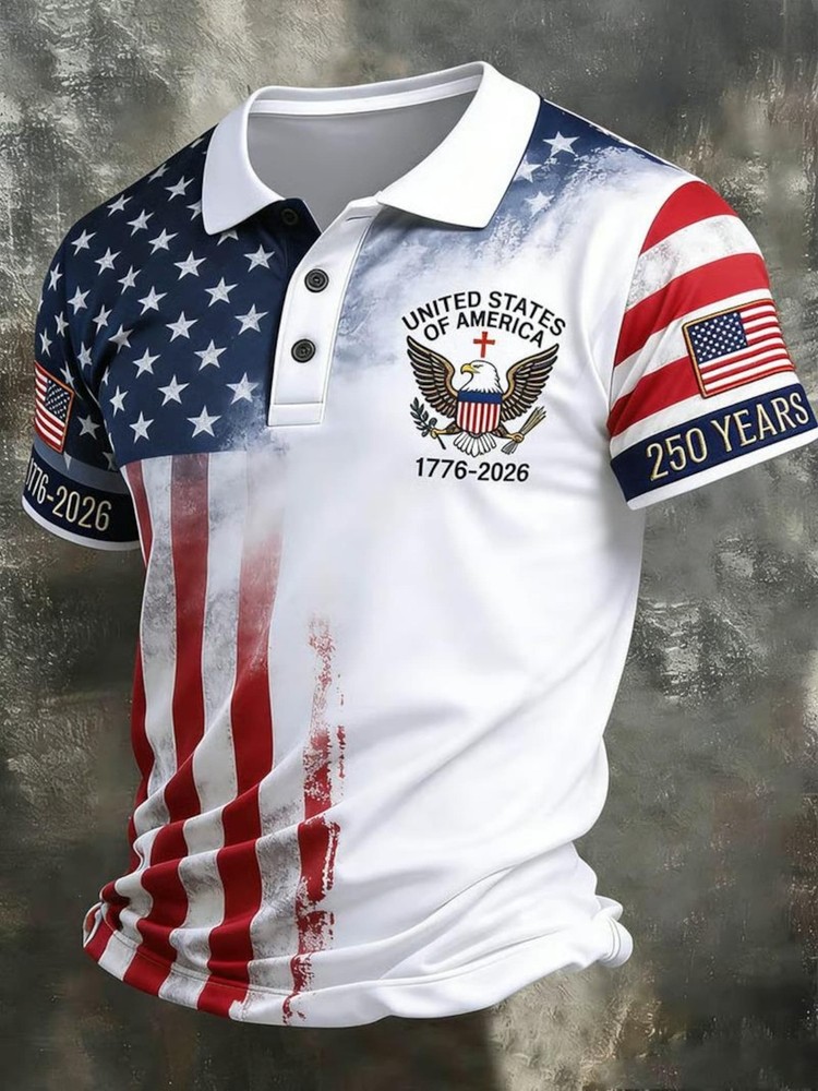 HOT!!! 250th Birthday Patriotic Polo Mens USA 1776-2026