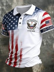 HOT!!! 250th Birthday Patriotic Polo Mens USA 1776-2026