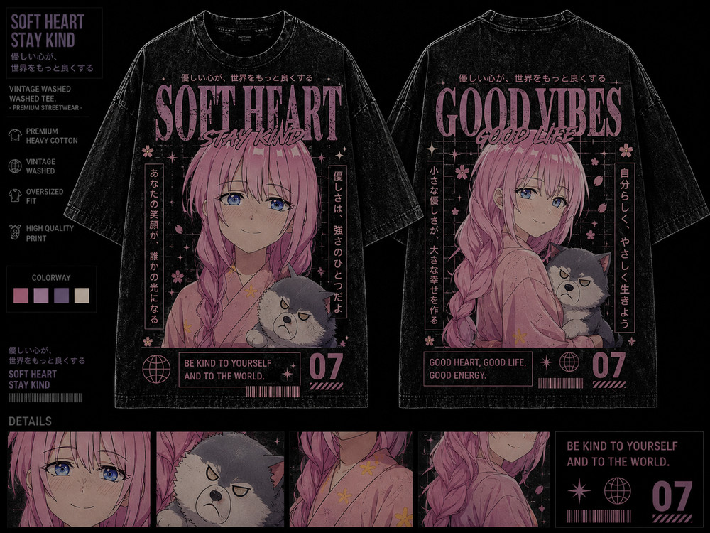 Soft Heart Stay Kind Vintage Washed Graphic Tee Streetwear