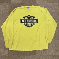 Vintage Harley Davidson Biker Mass. Safety Yellow Long Sleeve Graphic Tee Shirt