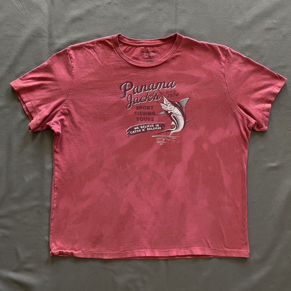 Panama Jack T Shirt Mens Size Large Red Pink Bleach Dye Fish Fishing Tours