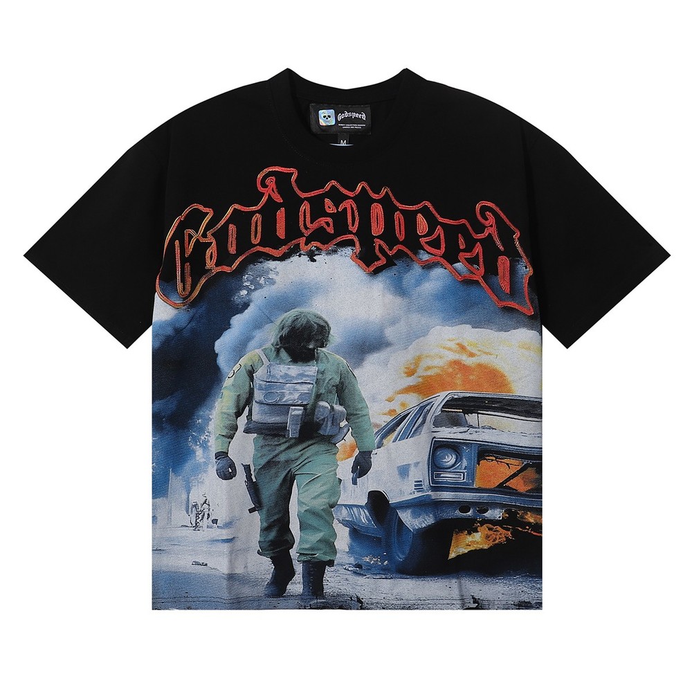 Godspeed Bomb Squad Print Tee Streetwear Men’s Hip Hop Oversized Graphic T-Shirt