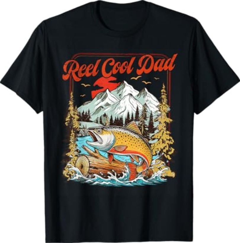 Reel Cool Dad Trout Fishing Vintage Outdoor Art Father’s Day T-Shirt