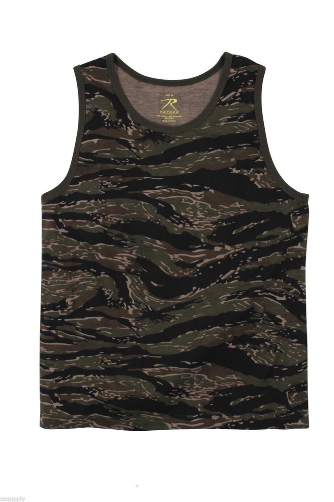 ROTHCO 8723 MENS TIGER STRIPE CAMO TANK TOPS COTTON/POLY TSHIRT ARMY S M L XL 2X