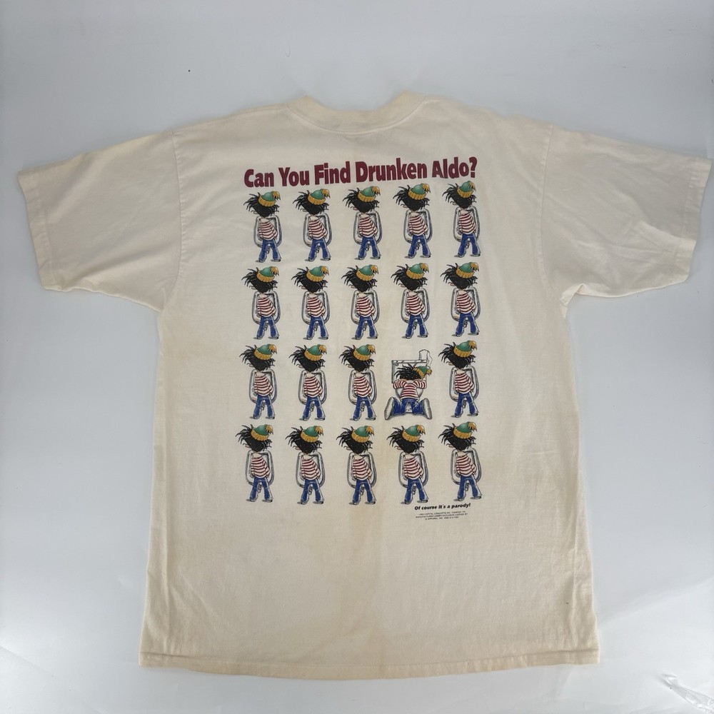 Vintage Can You Find Drunken Waldo T-Shirt Size XL Humor Parody 90s White