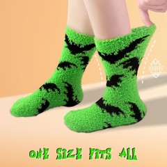 3 Pairs Halloween Fluffy Socks for Women Men，Cozy Fuzzy Bat Green Socks Carto…