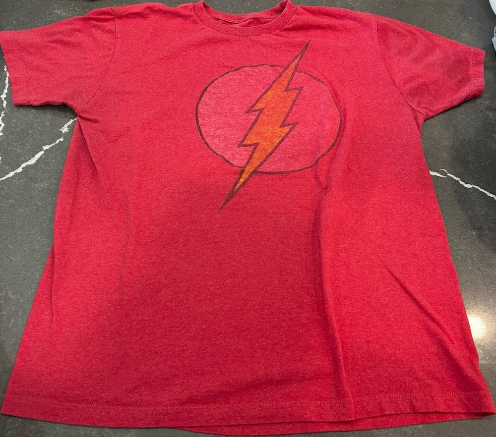 Official DC Comics The Flash T Shirt Distressed Logo Red – Size Large L Soft