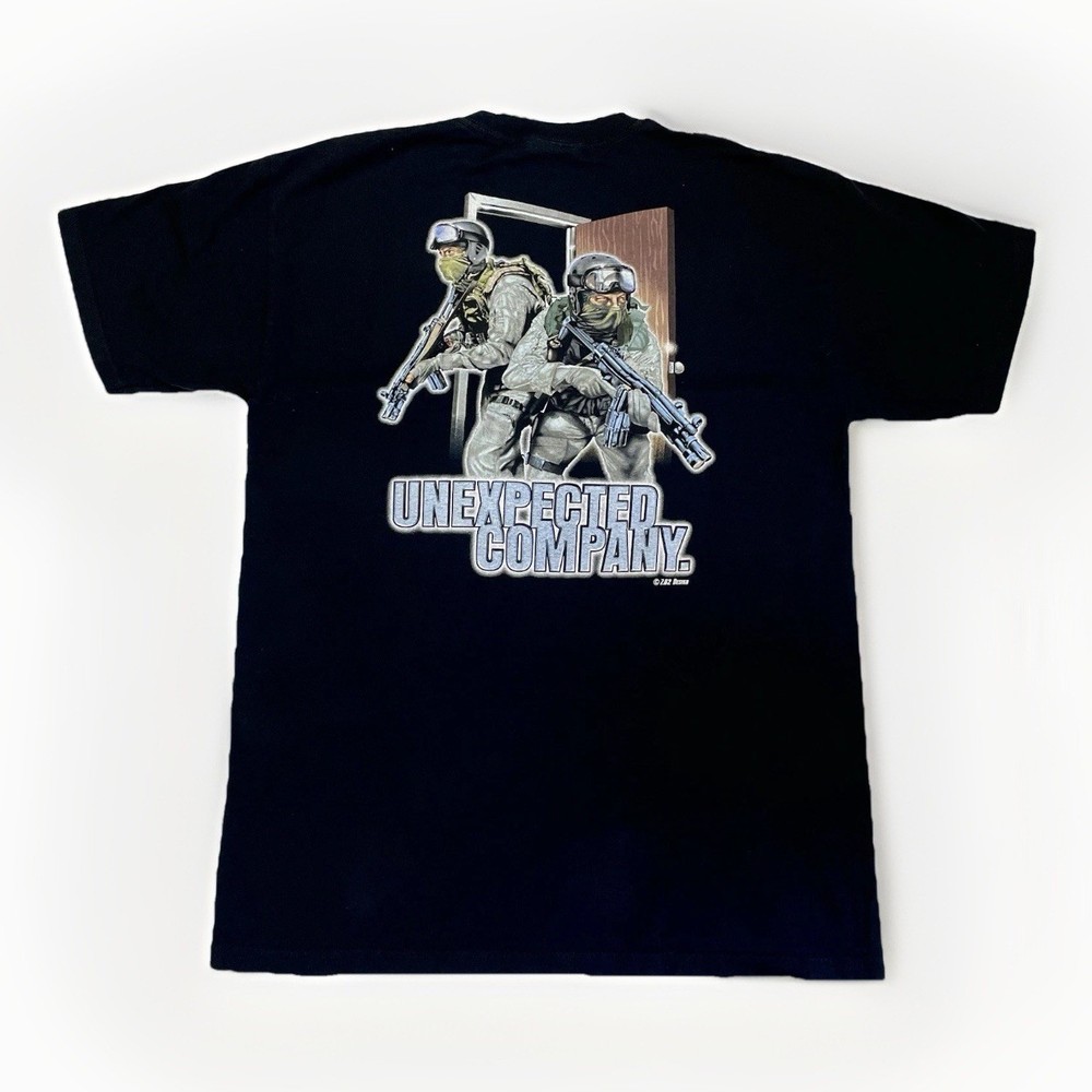 7.62 Design Military Graphic Large T-shirt, Black, “Unexpected Company” EUC