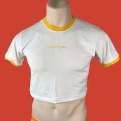 Personalizable Golden Boy custom embroidery men White ringer crop top T-shirt