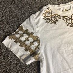 Maxi Milian Men’s Gold Boroque Style Trimmed Tee T-shirt w/ Jeweled Neckline (L)