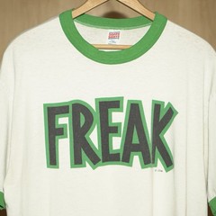 Vintage Freak Shirt Mens Extra Large White Green Ringer Graphic Tee Made USA 90s